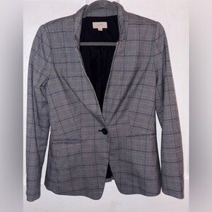 LOFT Black White Blue Houndstooth Plaid Business Career Blazer | Size 0
